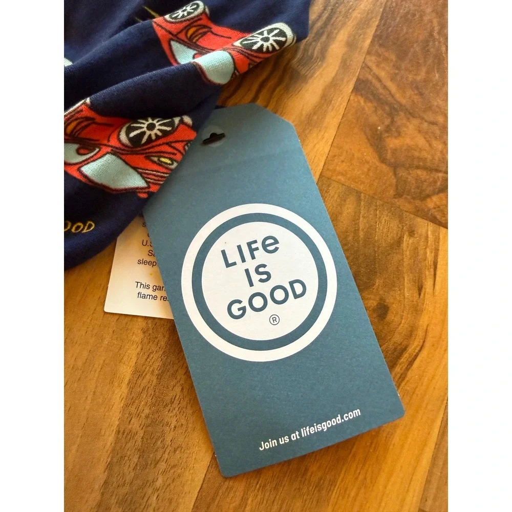 Life is Good Pajama Set Boys 6X Navy Blue Red Sports Car NWT Button Down PJs NEW